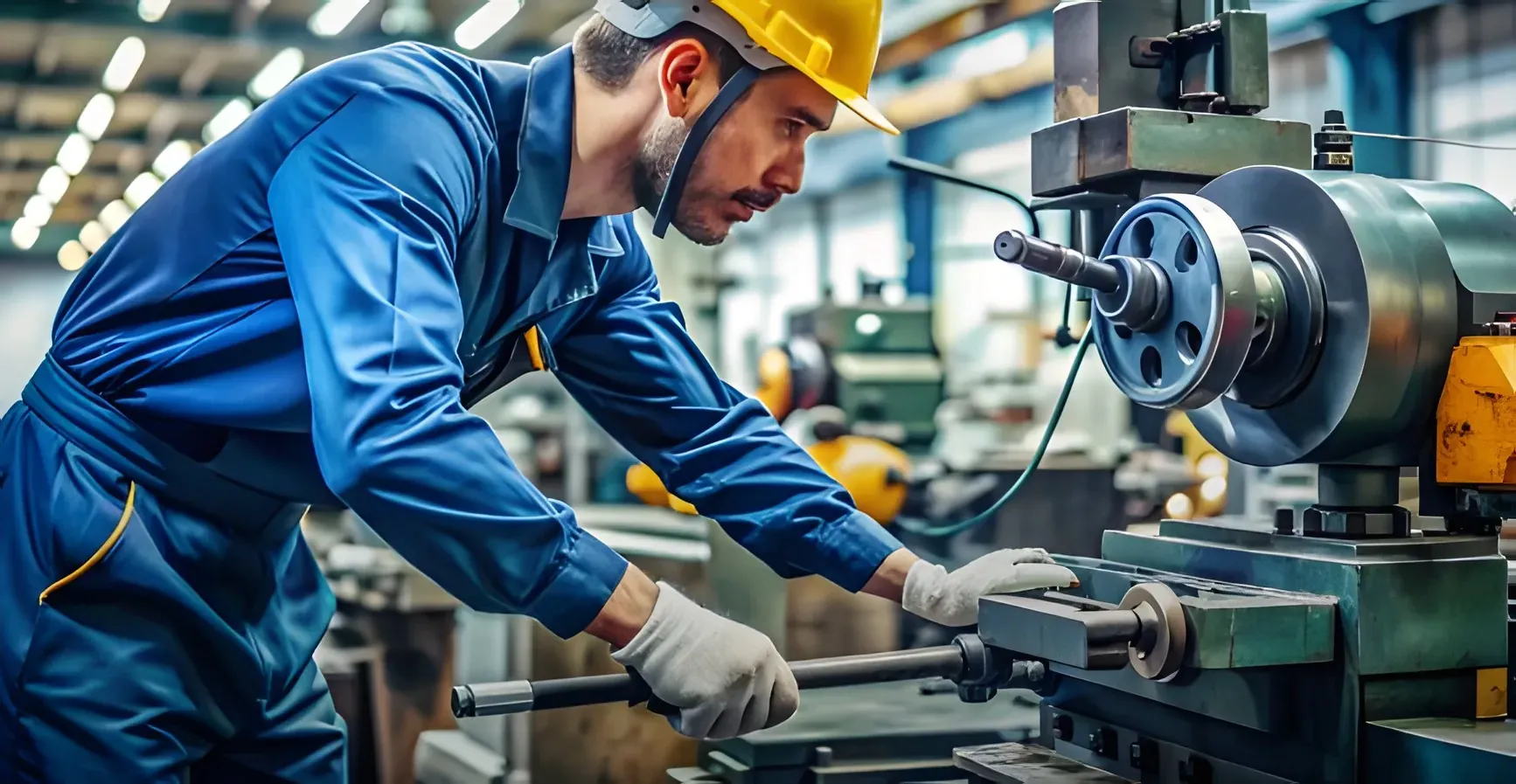 Machinist checking a part at a workstation